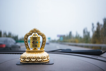 Vehicular solar prayer wheel,bless safety
