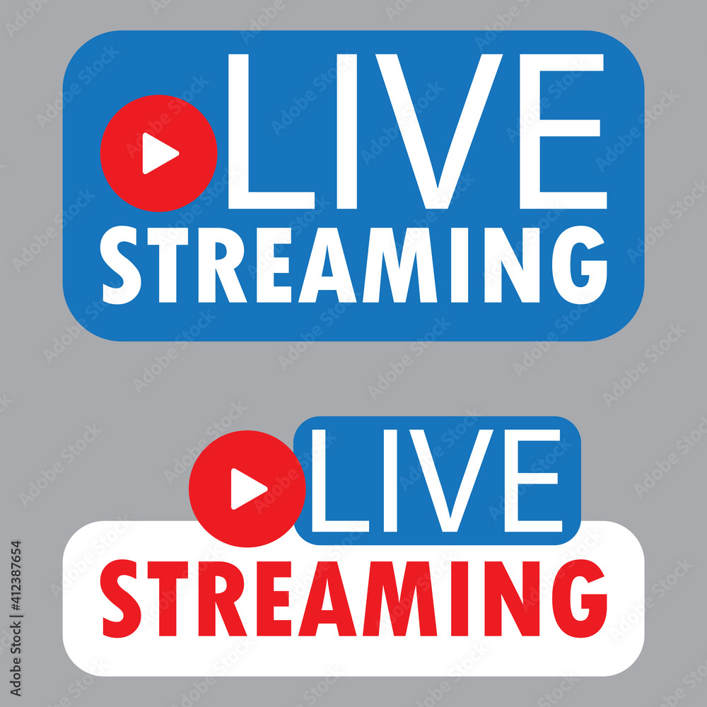 Aufkleber online stream sign. vector design banner. social media web element. template media player. stock ima
