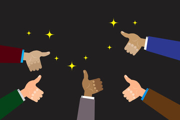 Hands like a lot in flat style. vector illustration. Social network. Hands like the starry sky. Stock image. EPS 10.