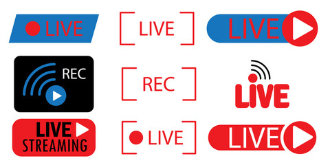 Live stream icons, great design for any purposes. Template media player. Internet broadcast. Stock image. EPS 10.