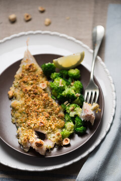 baked fillet of cod with hazelnut crumble