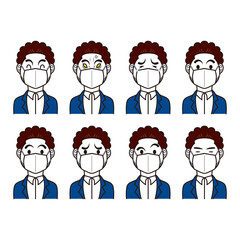 ビジネスマン　新人　マスク　喜怒哀楽　表情いろいろ　セット