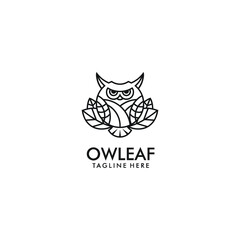 owl and leaf design logo template