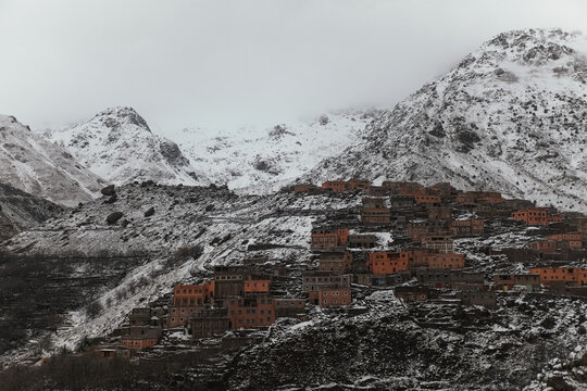 snowy valley of imlil, grand atlas mountains, morocco