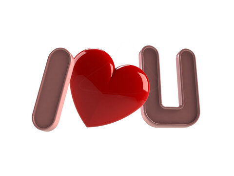 3d I love you concept with heart on white background with shadow, valentines day background 3D rendering