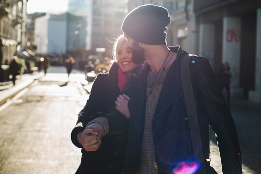 Young couple having fun together in the city