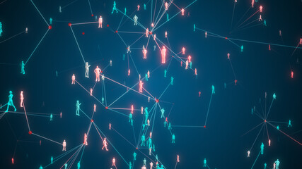 Concept of coronavirus or covid-19 contract tracing showing with network of connected illustrative human - illustration rendering