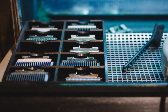 clipper blades on a rack