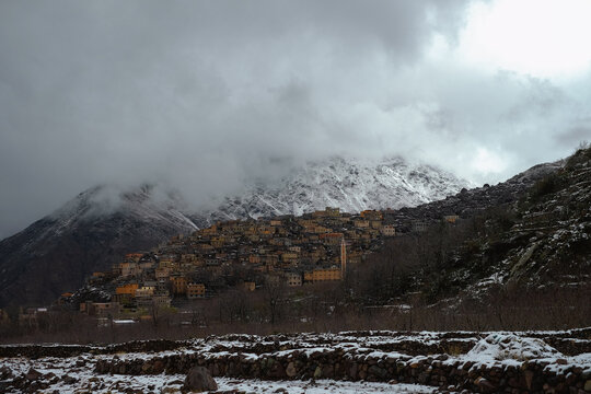 snowy valley of imlil, grand atlas mountains, morocco