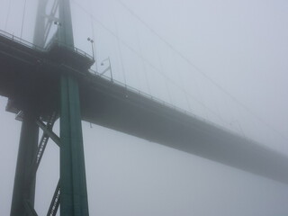 Lions Gate bridge in a foggy day, Vancouver, B.C.