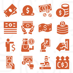 16 pack of spending money  filled web icons set