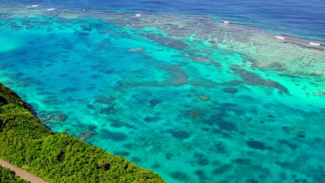 drone view beautiful ocean triangle point irabu island miyako Okinawa