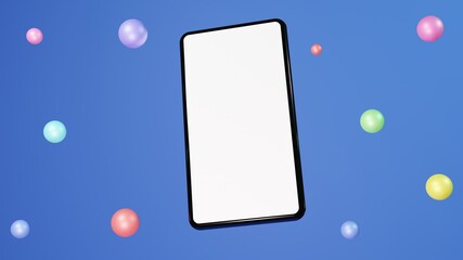 Handphone flat 3d illustration rendering modern and trendy with colorful balloons on blue background