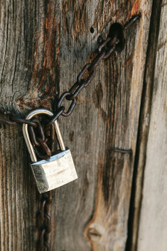 Old Padlock on a Wooden Door