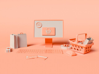 3D Illustration. Online shopping and e-commerce concept.