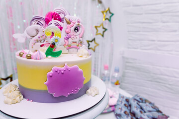 Children's birthday cake with candles