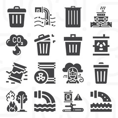 16 pack of wastes  filled web icons set