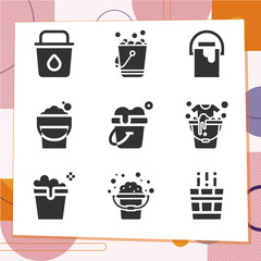 Simple set of 9 icons related to water wheel
