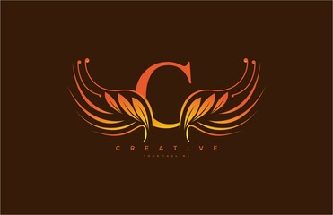 Modern Color Gradient C Typography Flourishes Logogram Beauty Wings Logo