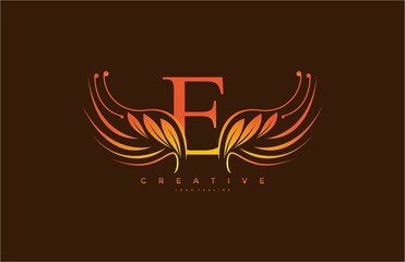 Modern Color Gradient E Typography Flourishes Logogram Beauty Wings Logo