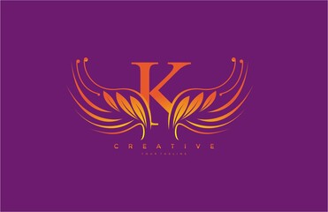 Modern Color Gradient K Typography Flourishes Logogram Beauty Wings Logo