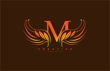 Modern Color Gradient M Typography Flourishes Logogram Beauty Wings Logo