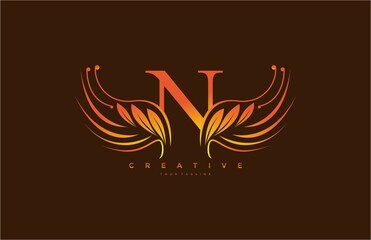 Modern Color Gradient N Typography Flourishes Logogram Beauty Wings Logo