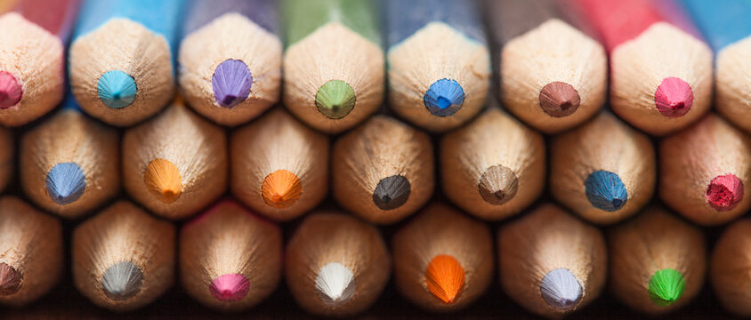 Macro closeup to colorful pencils