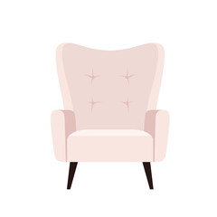 Stylish white comfortable chair in flat cartoon style. Part of the interior of a living room or office