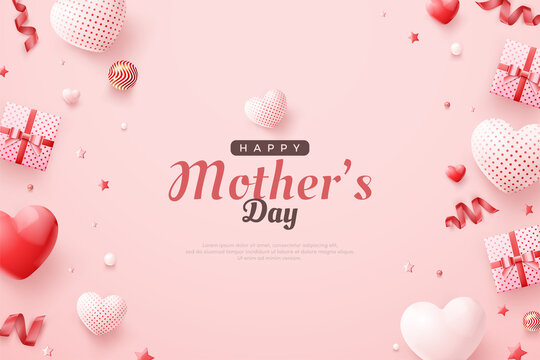 Mother's day background with gift boxes and other supplies.