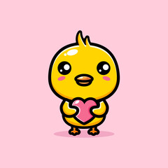 vector design of cute cartoon chicken hugging love on happy easter day