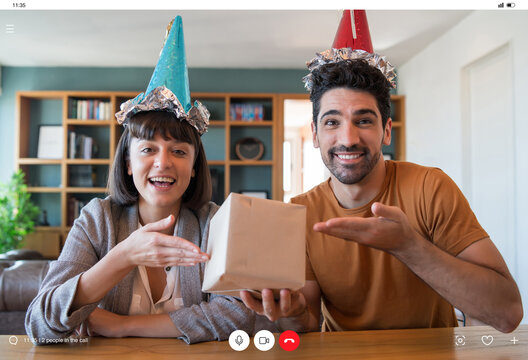 Couple celebrating birthday from home.