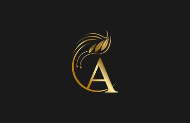Golden Letter A Typography FLourishes Rounded Logogram Beauty Logo