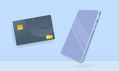 3d smartphone with credit card, Internet shopping concept
