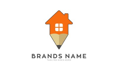 Pencil house creative vector design logo
