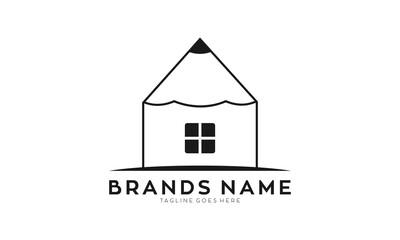 Simple pencil house vector logo