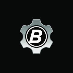 Initial Letter B with Gear Logo Design Vector