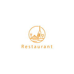 circle outline restaurant logo vector design, food, drink.
