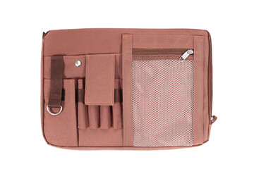 Naklejka premium Brown cloth briefcase,bag isolated on white with clipping path included.