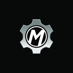 Initial Letter M with Gear Logo Design Vector