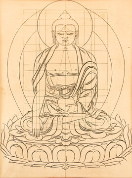 Buddha silhouette Sketch in lotus position against white background