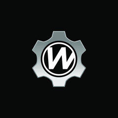 Initial Letter W with Gear Logo Design Vector