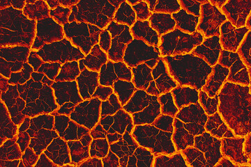 Landscape the ground is full of lava, Lava ground background, Global warming. - obrazy, fototapety, plakaty