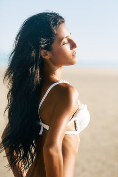 Portrait of a Beautiful Woman in a Belly Dancing Costume