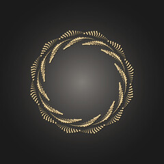 Golden frame with lace ornament in circle on black background. Art deco. Luxury gold round mandala, hand draw design. Ethnic motif. Abstract vector illustration. Template design for invitation.