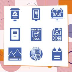 Simple set of 9 icons related to show card