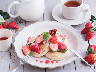 イチゴパンケーキでティータイム