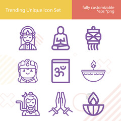 Simple set of hindus related lineal icons.