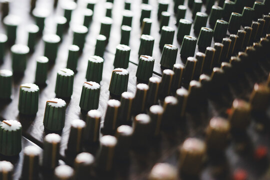 Close up of audio mixer