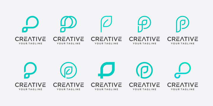 Set of abstract initial letter P logo template. icons for business of nature, organic